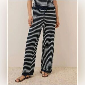 PACT Women’s Beachside Organic Cotton Stripe Knit Nautical Coastal Navy Pants XL